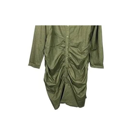 NWT Missguided Plus Ruched Shirt Mini Dress Stretchy Long Sleeve 14 Khaki #2810 - Picture 11 of 14